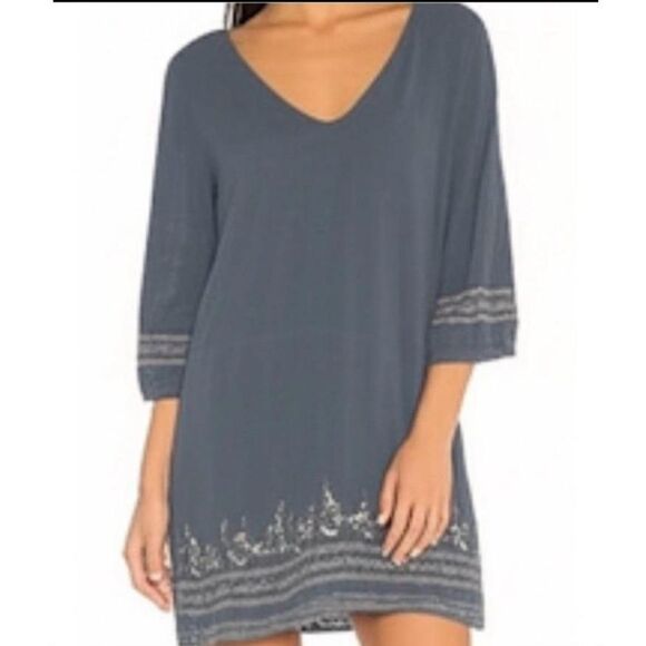 Boho Dress Anthropologie Monoreno Blue Embroidered Tunic Women's Medium Hippie - Picture 1 of 7